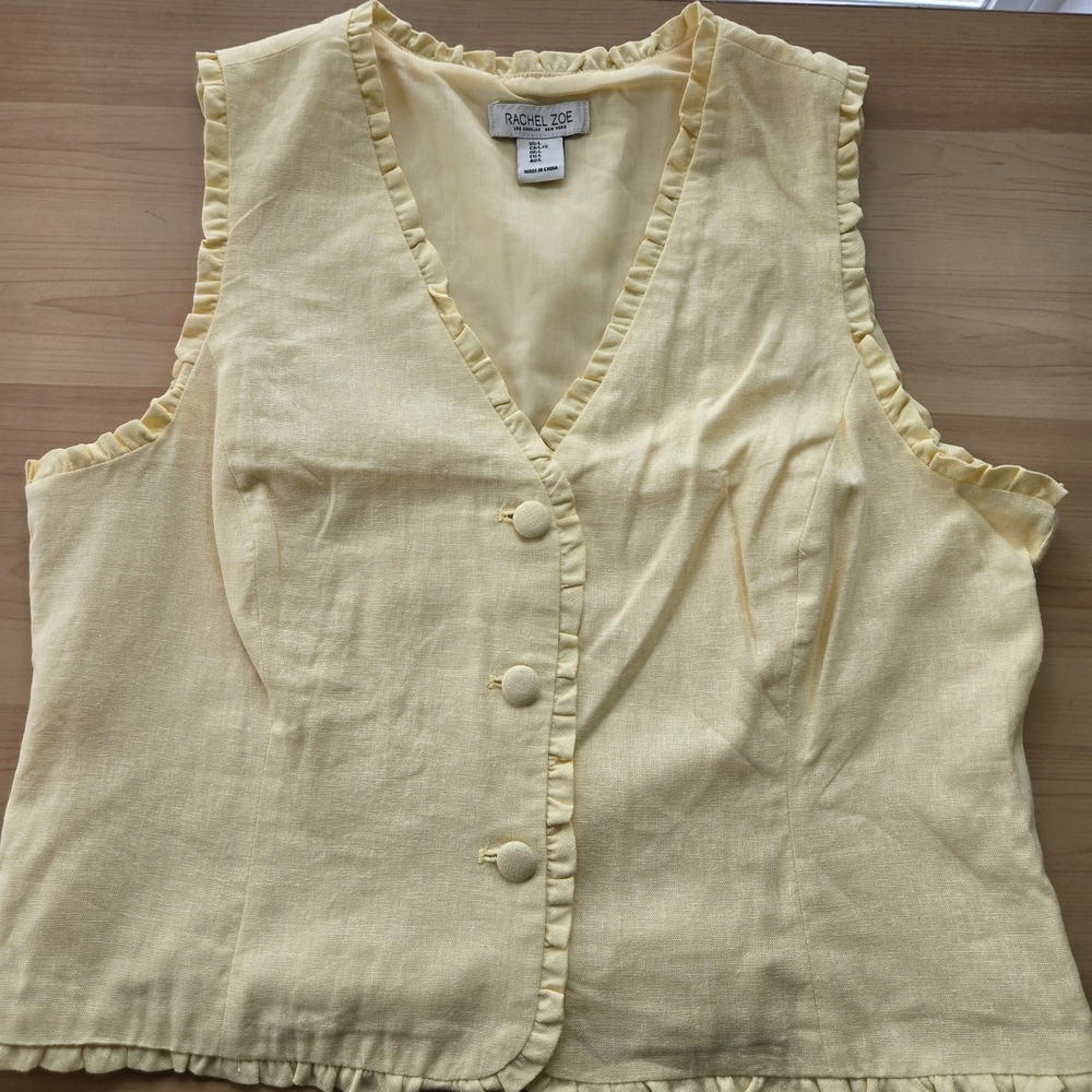 Rachel Zoe Women's Large Yellow Linen Blend Ruffle Trim Button Front Vest Top... - Picture 2 of 16
